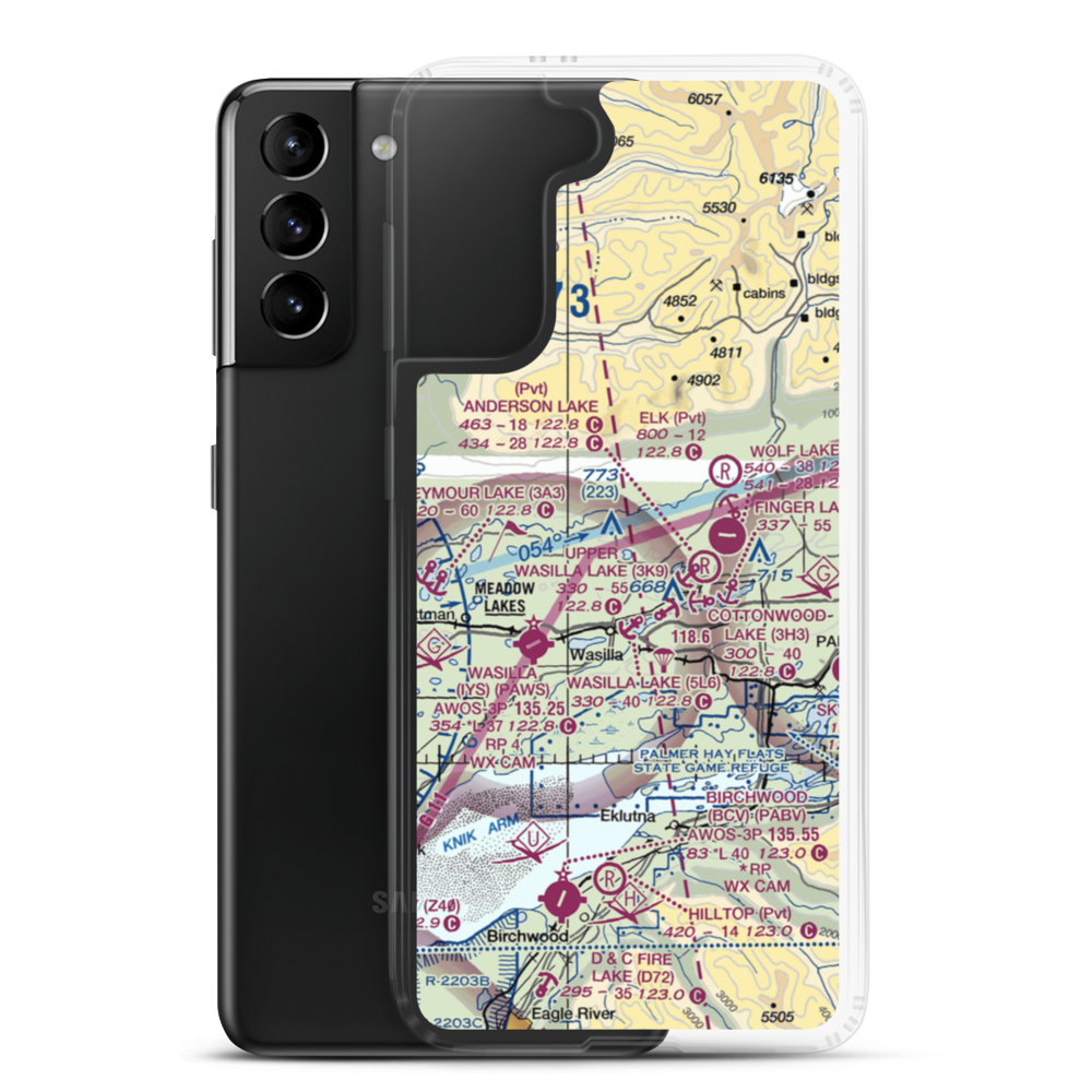 Memory Lake Seaplane Base (69AK) VFR Sectional Samsung Case Samsung Galaxy S21 Plus model shown