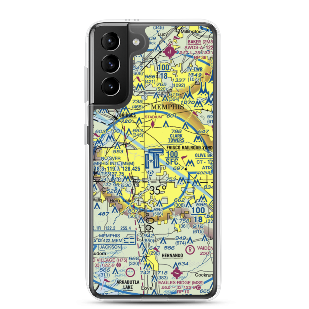 Memphis International Airport (MEM) VFR Sectional Samsung Case Samsung Galaxy S21 Plus model shown