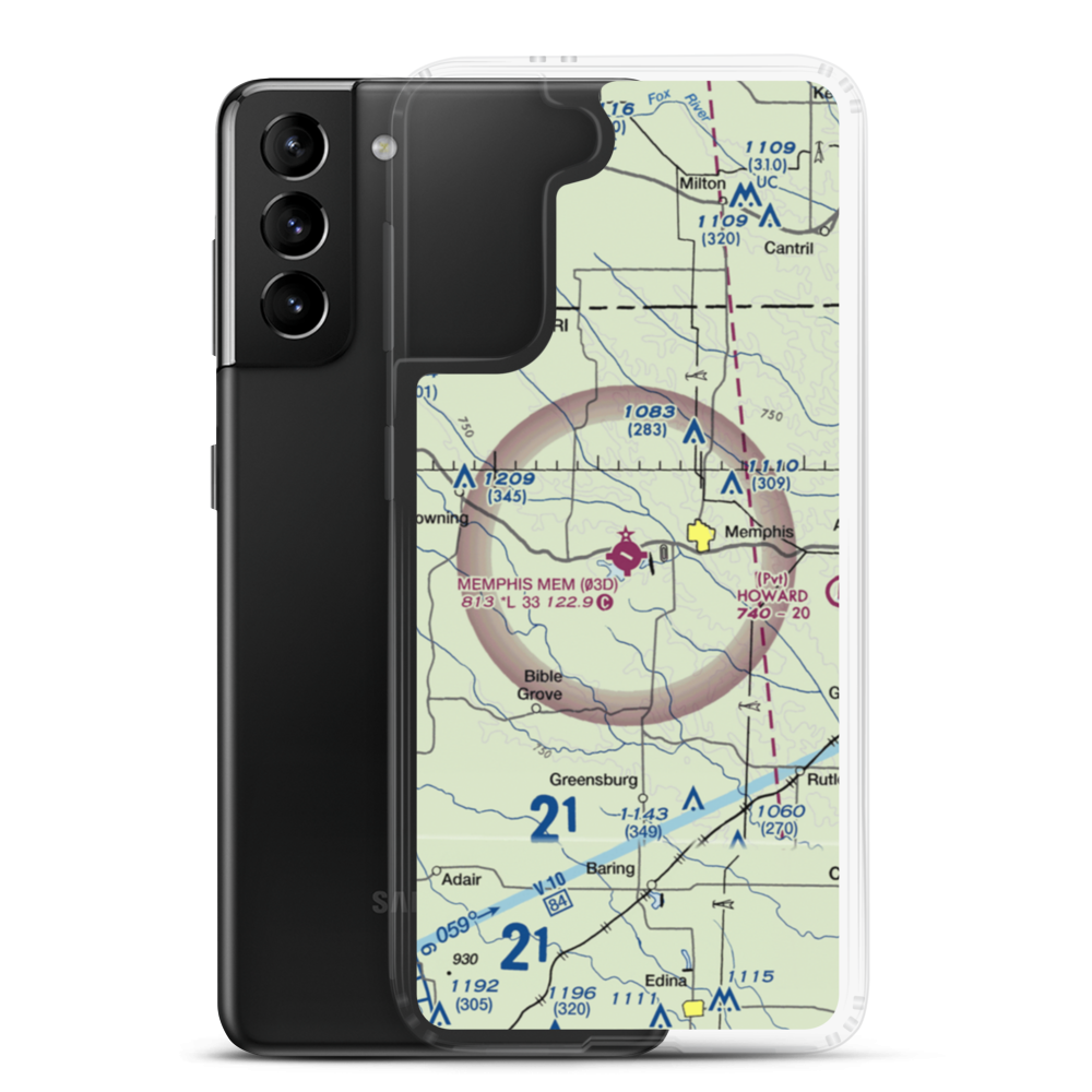 Memphis Memorial Airport (03D) VFR Sectional Samsung Case Samsung Galaxy S21 Plus model shown