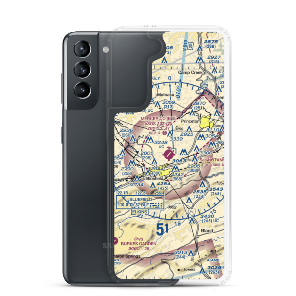 Mercer County Airport (BLF) VFR Sectional Samsung Case Samsung Galaxy S21 model shown