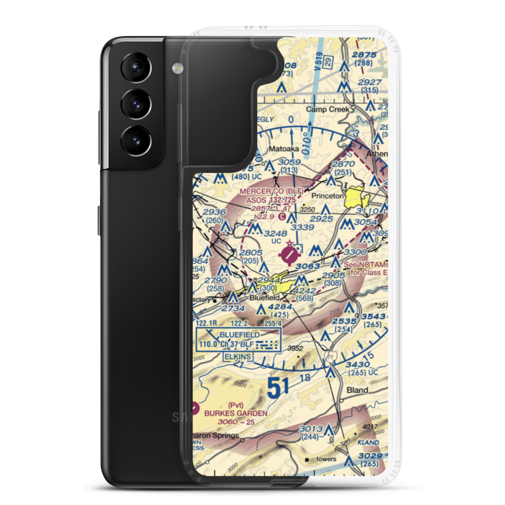 Mercer County Airport (BLF) VFR Sectional Samsung Case Samsung Galaxy S21 Plus model shown