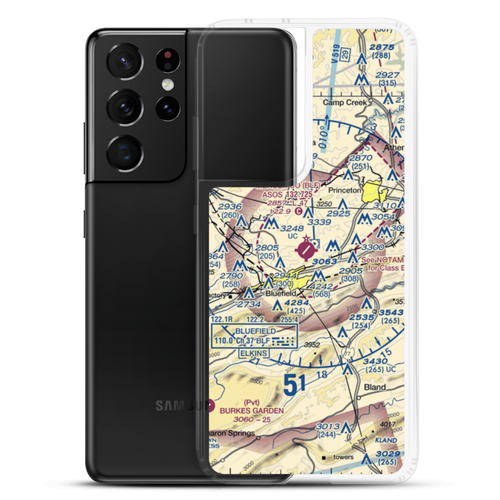 Mercer County Airport (BLF) VFR Sectional Samsung Case Samsung Galaxy S21 Ultra model shown
