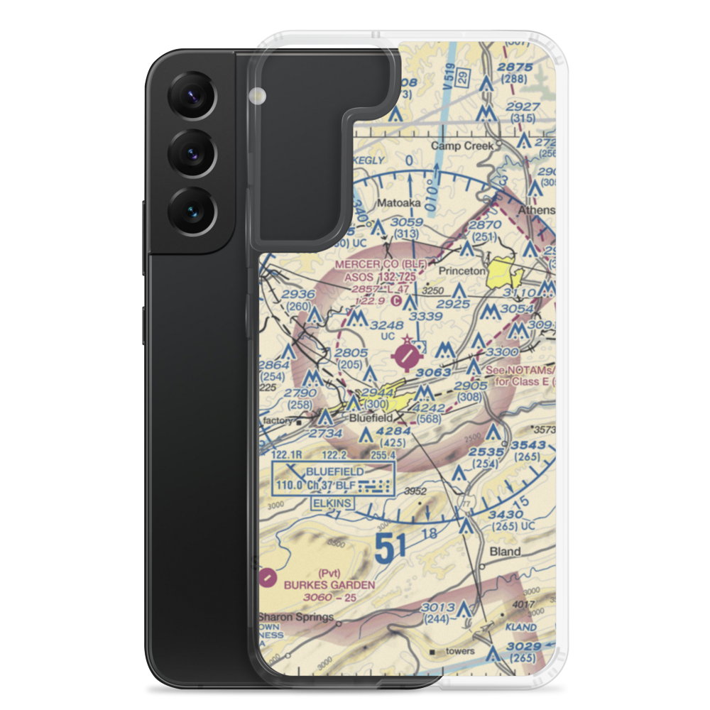 Mercer County Airport (BLF) VFR Sectional Samsung Case Samsung Galaxy S22 Plus model shown
