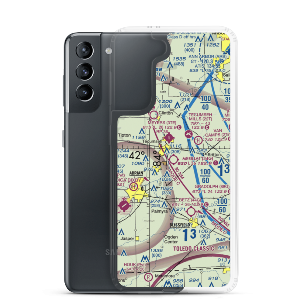 Merillat Airport (34G) VFR Sectional Samsung Case Samsung Galaxy S21 model shown