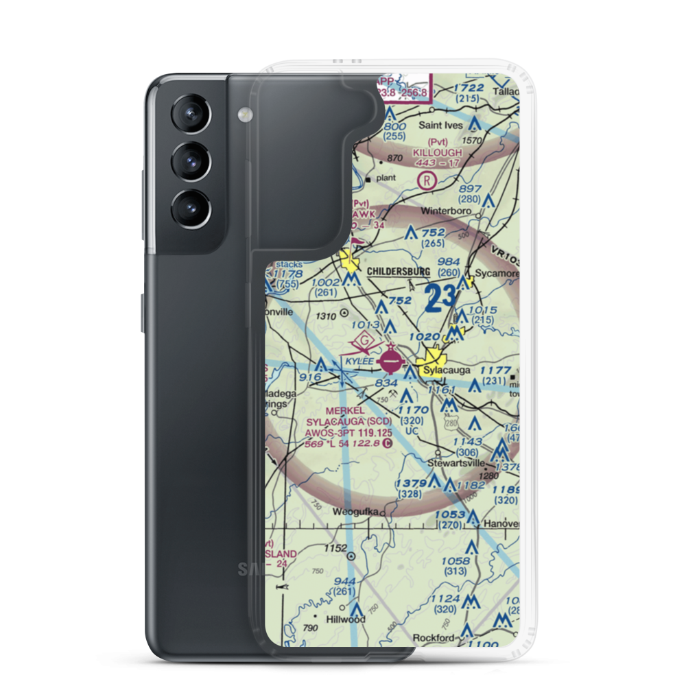 Merkel Field Sylacauga Municipal Airport (SCD) VFR Sectional Samsung Case Samsung Galaxy S21 model shown