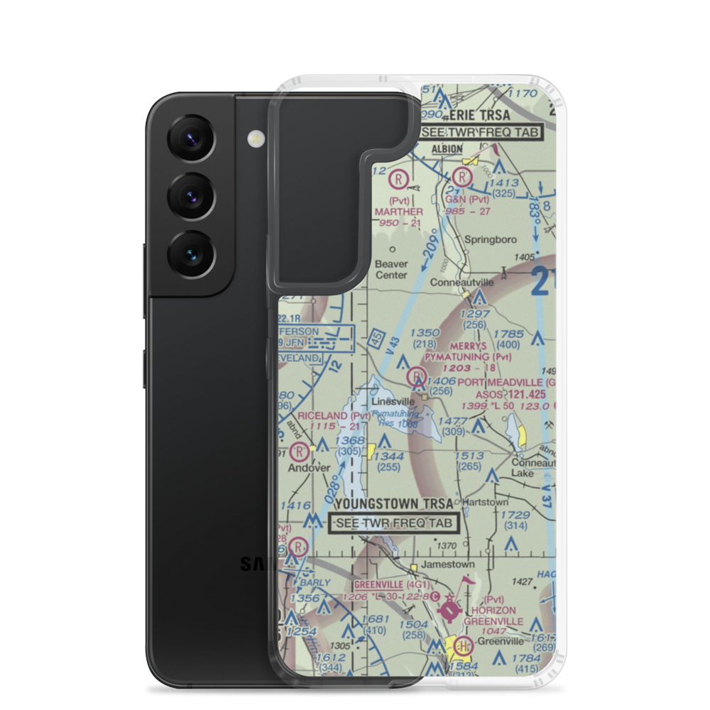 Merrys Pymatuning Airport (PA01) VFR Sectional Samsung Case Samsung Galaxy S22 model shown