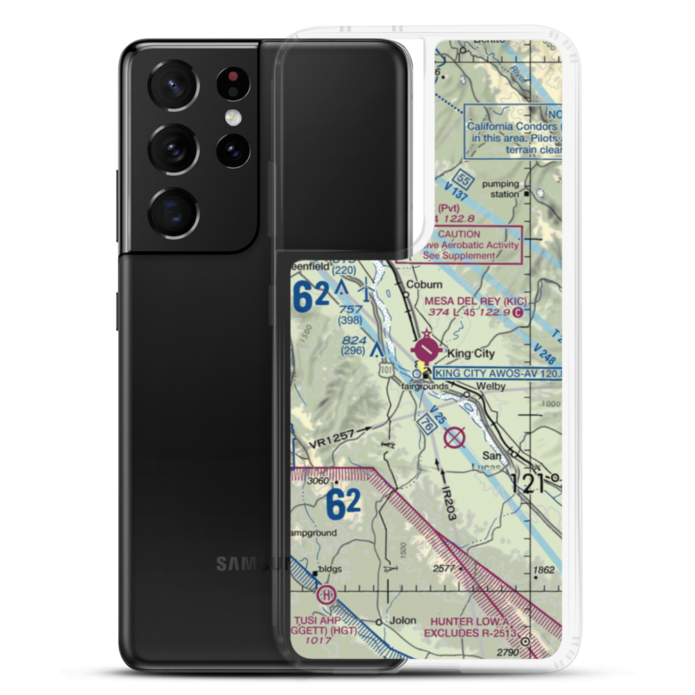 Mesa Del Rey Airport (KIC) VFR Sectional Samsung Case Samsung Galaxy S21 Ultra model shown