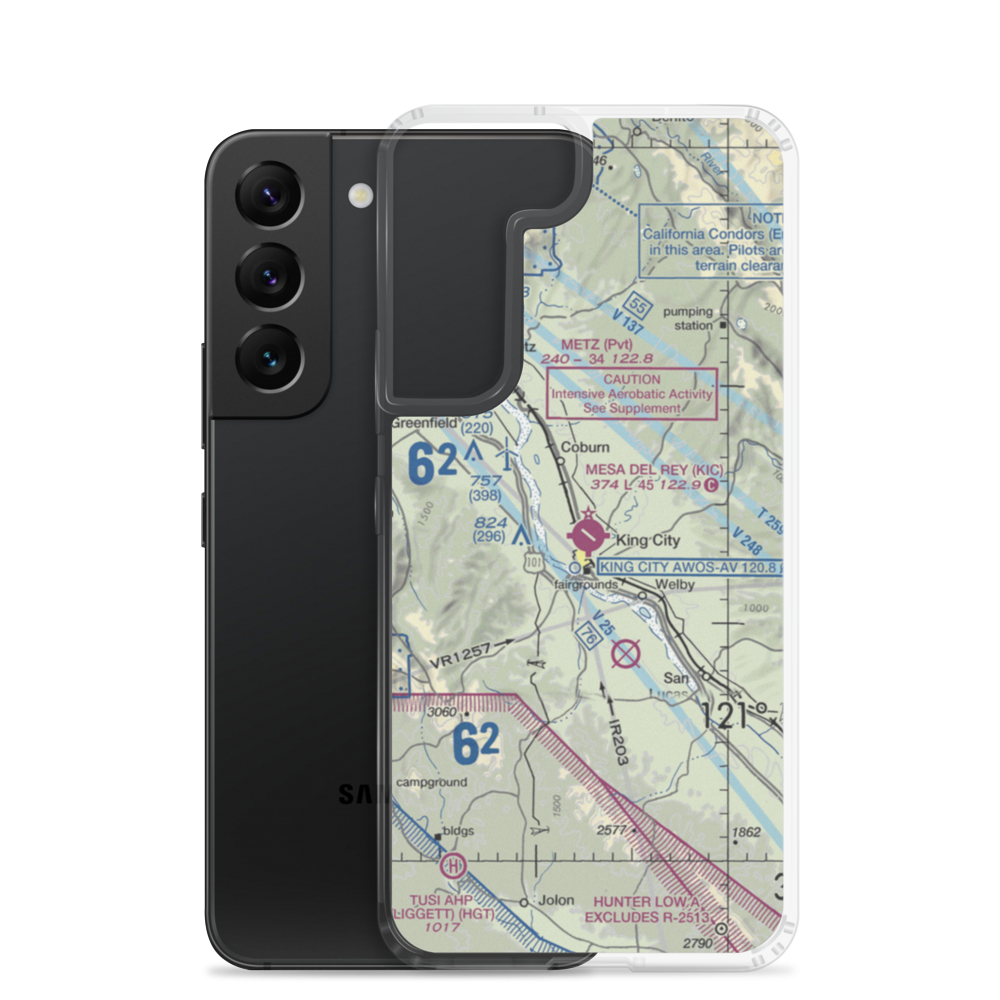 Mesa Del Rey Airport (KIC) VFR Sectional Samsung Case Samsung Galaxy S22 model shown