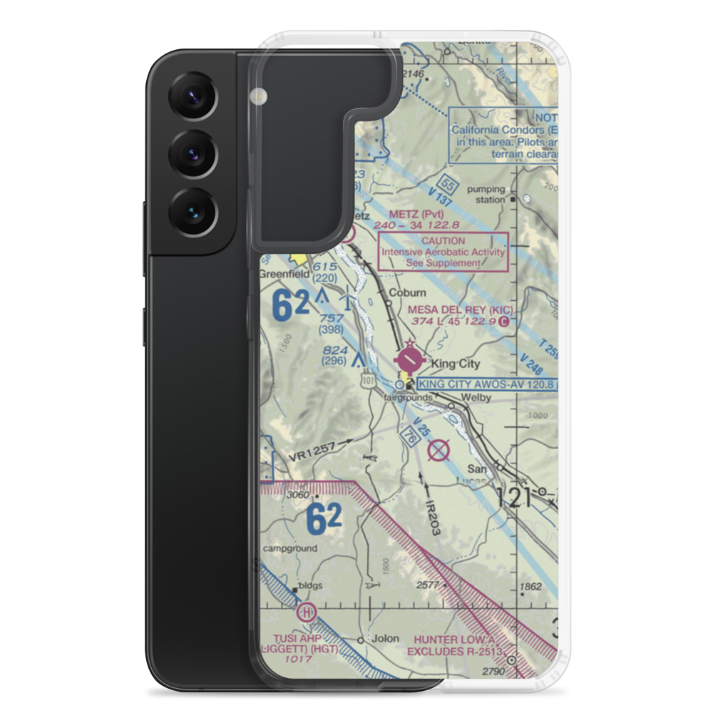 Mesa Del Rey Airport (KIC) VFR Sectional Samsung Case Samsung Galaxy S22 Plus model shown