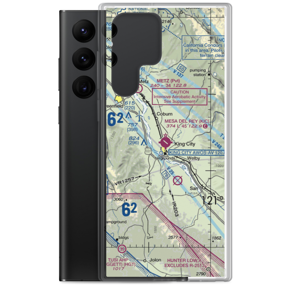 Mesa Del Rey Airport (KIC) VFR Sectional Samsung Case Samsung Galaxy S22 Ultra model shown