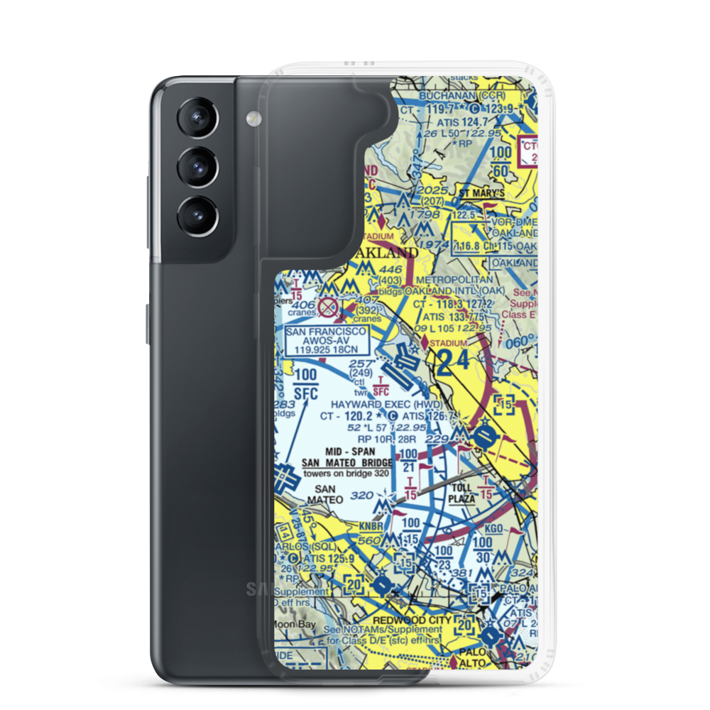 Metropolitan Oakland International Airport (OAK) VFR Sectional Samsung Case Samsung Galaxy S21 model shown