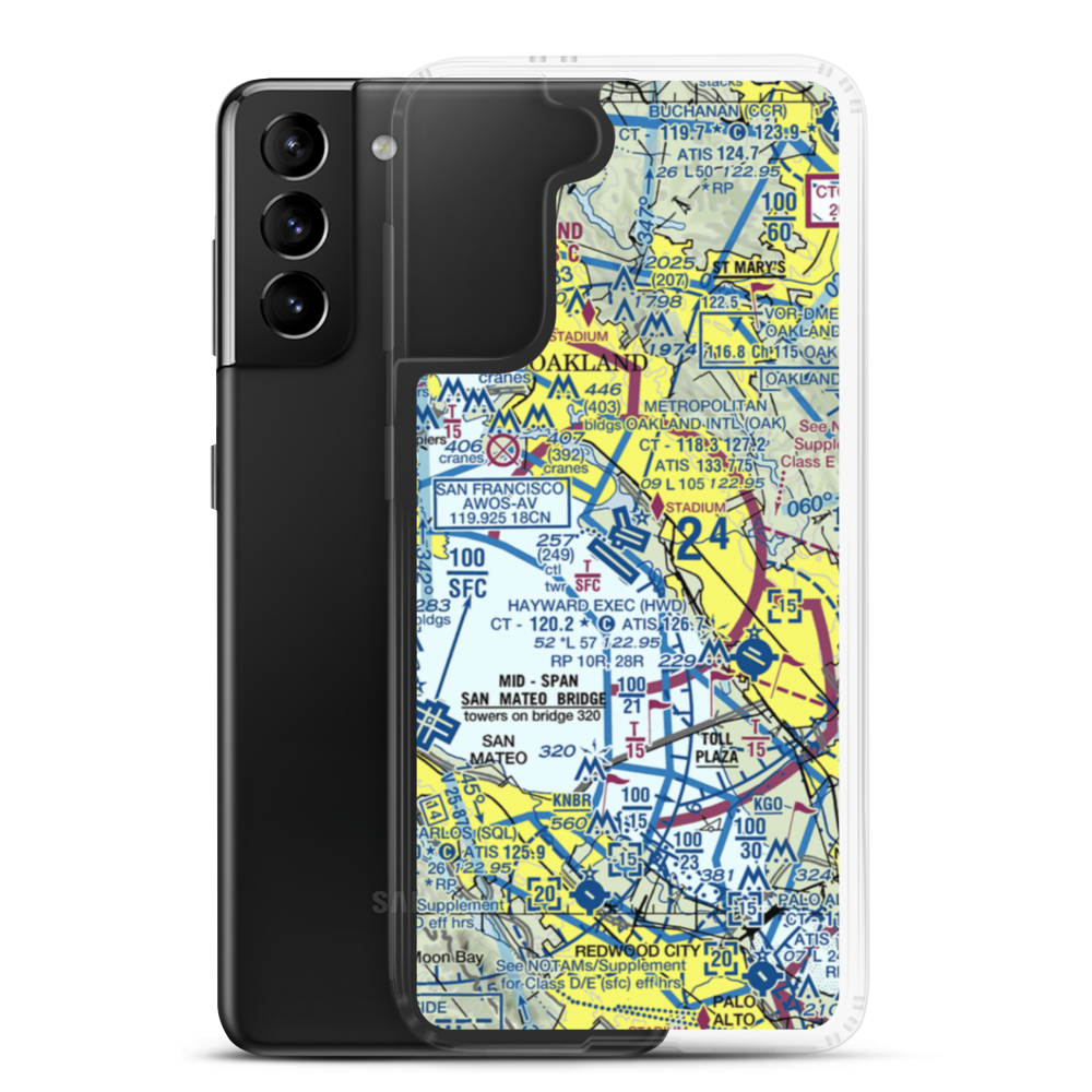 Metropolitan Oakland International Airport (OAK) VFR Sectional Samsung Case Samsung Galaxy S21 Plus model shown