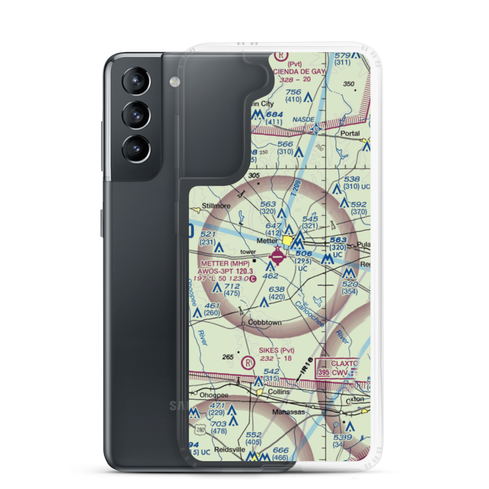 Metter Municipal Airport (MHP) VFR Sectional Samsung Case Samsung Galaxy S21 model shown