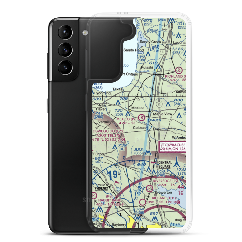 Mexico Airdrome Airport (NY96) VFR Sectional Samsung Case Samsung Galaxy S21 Plus model shown