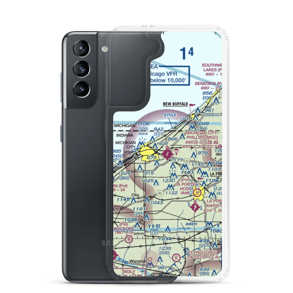 Michigan City Municipal Airport (MGC) VFR Sectional Samsung Case Samsung Galaxy S21 model shown