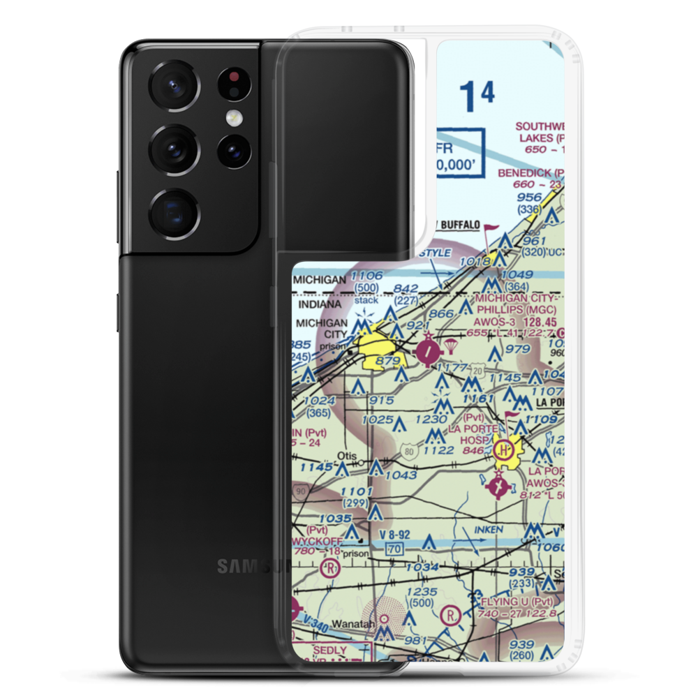 Michigan City Municipal Airport (MGC) VFR Sectional Samsung Case Samsung Galaxy S21 Ultra model shown