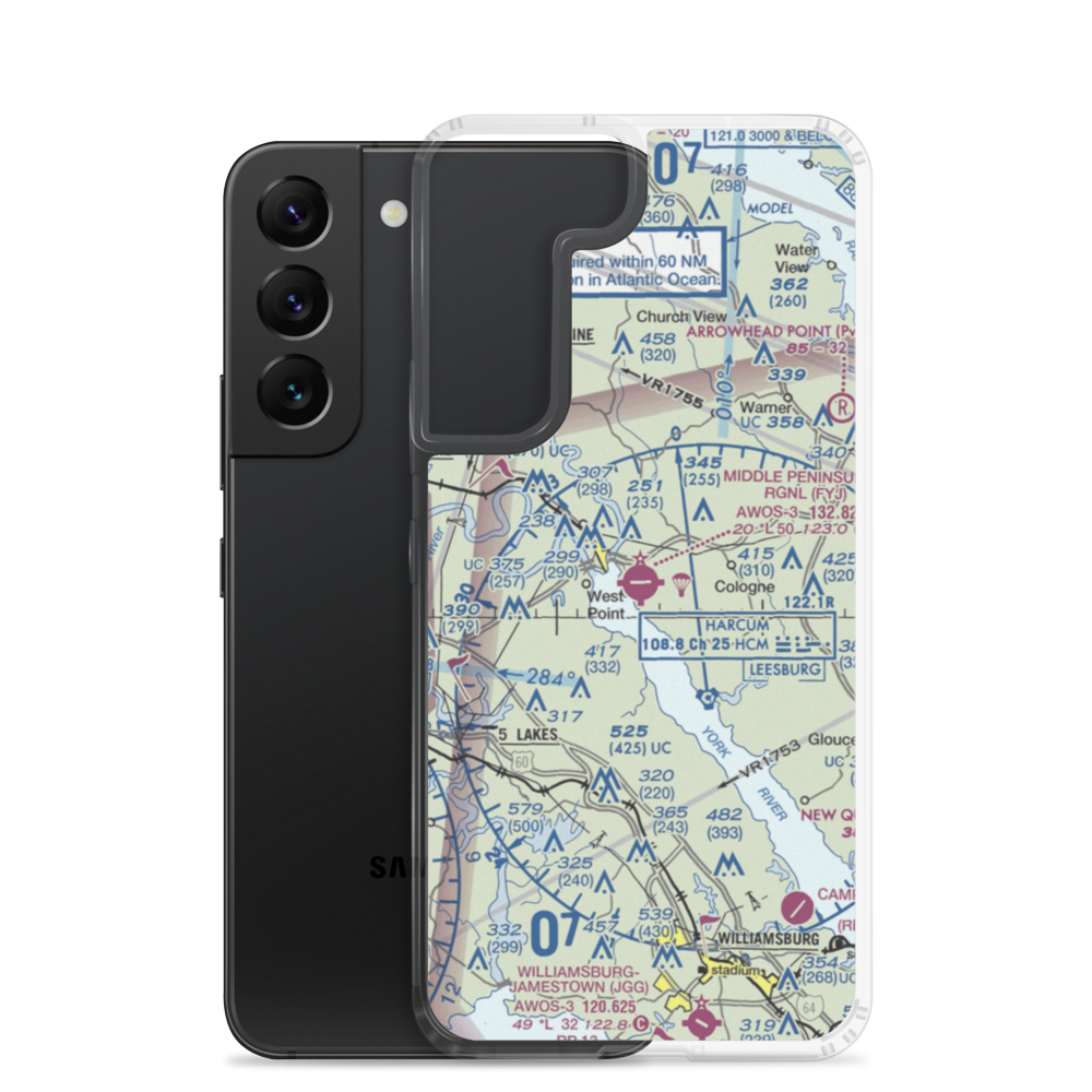 Middle Peninsula Regional Airport (FYJ) VFR Sectional Samsung Case Samsung Galaxy S22 model shown