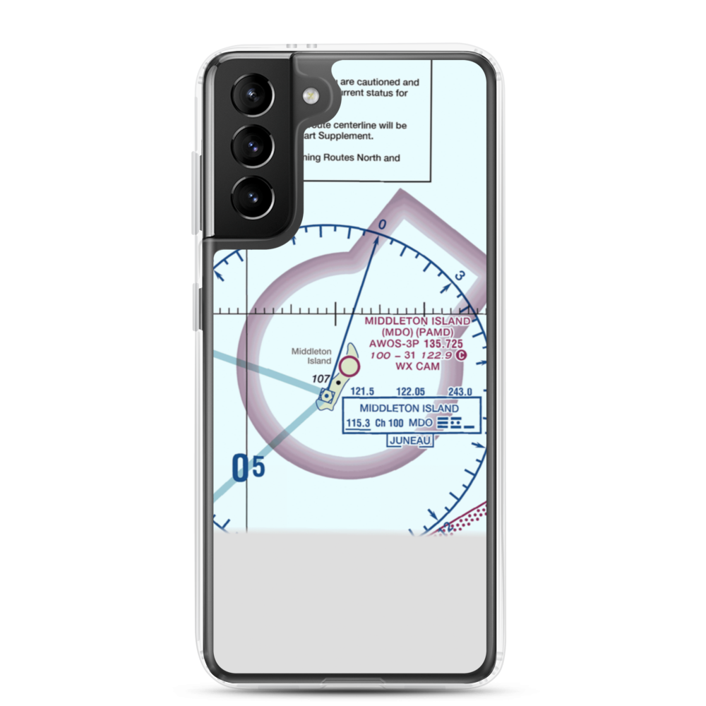 Middleton Island Airport (MDO) VFR Sectional Samsung Case Samsung Galaxy S21 Plus model shown
