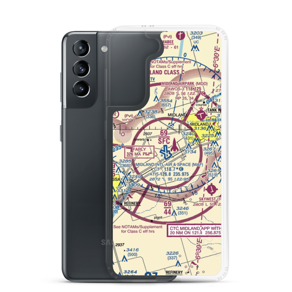 Midland International Airport (MAF) VFR Sectional Samsung Case Samsung Galaxy S21 model shown