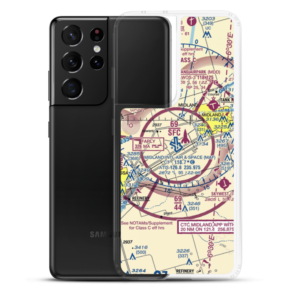 Midland International Airport (MAF) VFR Sectional Samsung Case Samsung Galaxy S21 Ultra model shown