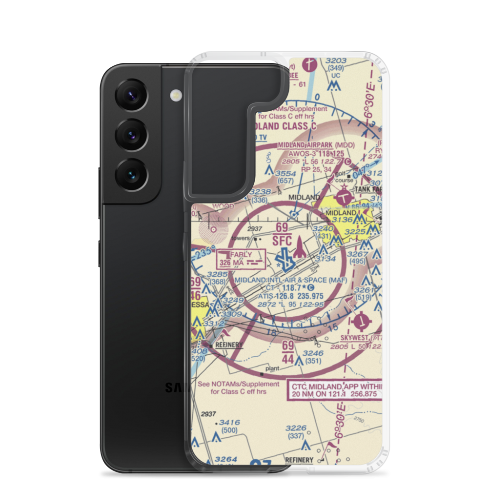 Midland International Airport (MAF) VFR Sectional Samsung Case Samsung Galaxy S22 model shown