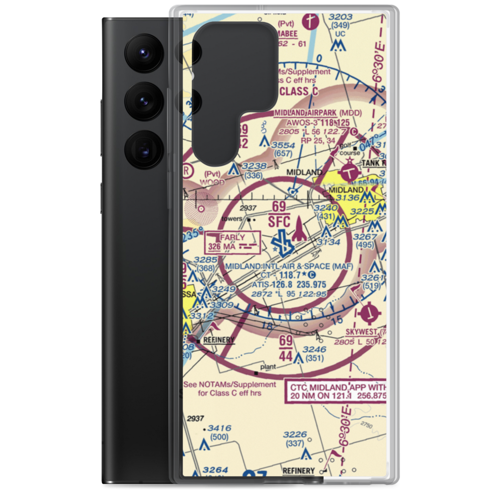 Midland International Airport (MAF) VFR Sectional Samsung Case Samsung Galaxy S22 Ultra model shown