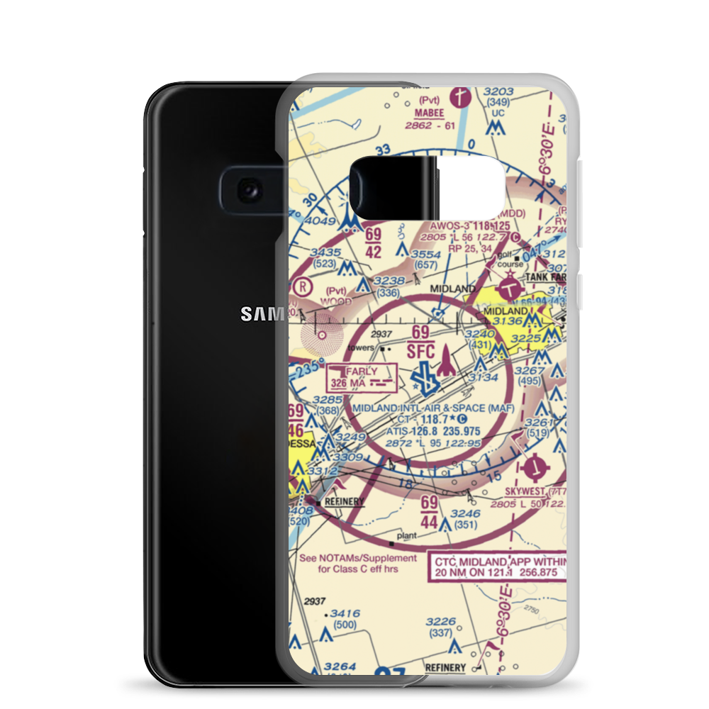 Midland International Airport (MAF) VFR Sectional Samsung Case Samsung Galaxy S10e model shown