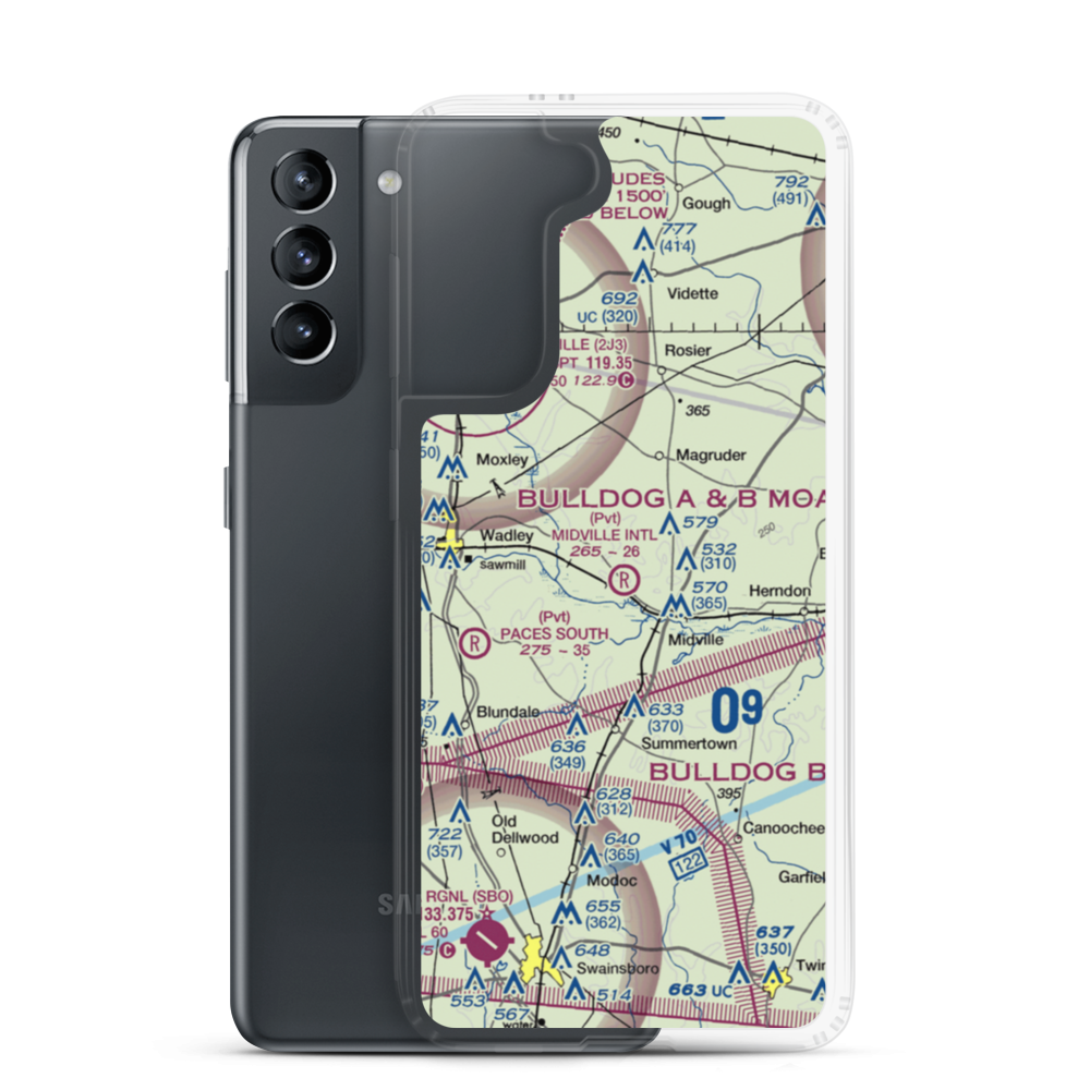 Midville International Airport (92GE) VFR Sectional Samsung Case Samsung Galaxy S21 model shown