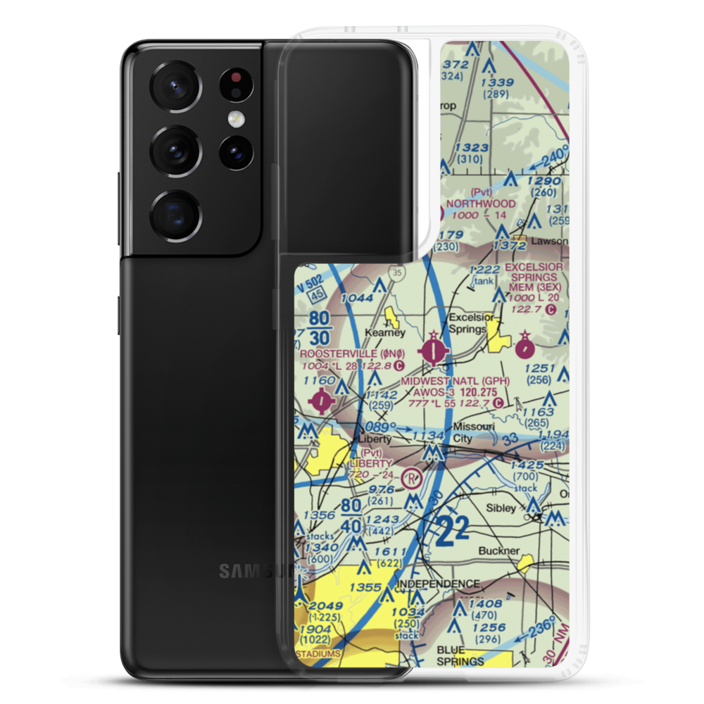 Midwest National Air Center Airport (GPH) VFR Sectional Samsung Case Samsung Galaxy S21 Ultra model shown
