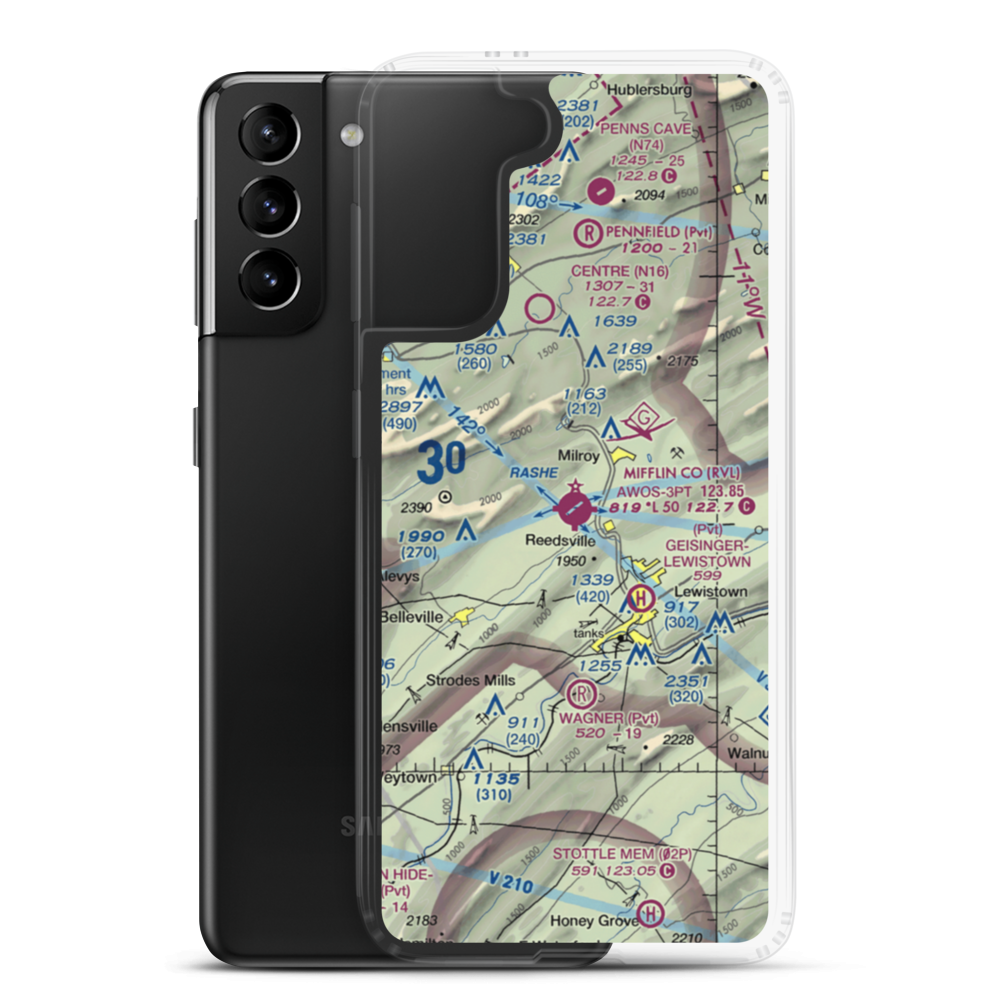Mifflin County Airport (RVL) VFR Sectional Samsung Case Samsung Galaxy S21 Plus model shown
