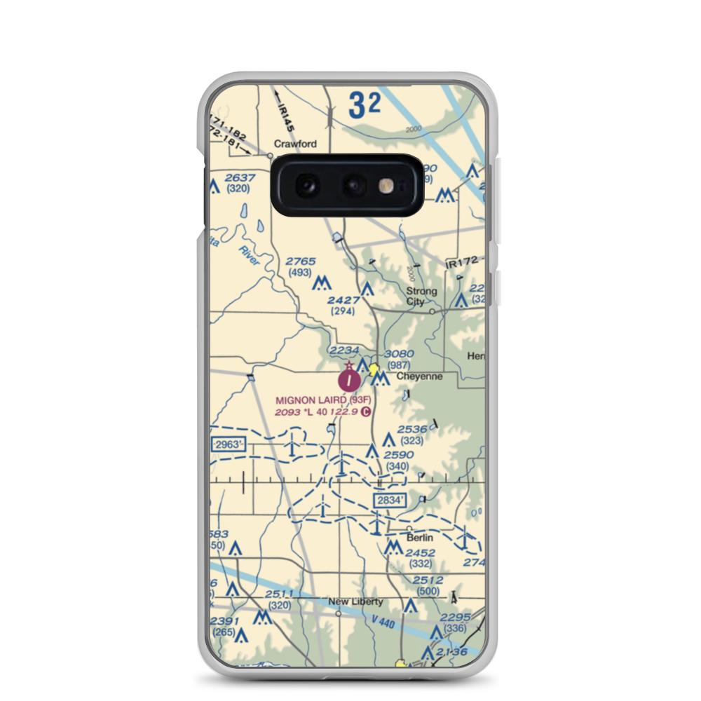 Mignon Laird Municipal Airport (93F) VFR Sectional Samsung Case Samsung Galaxy S10e model shown