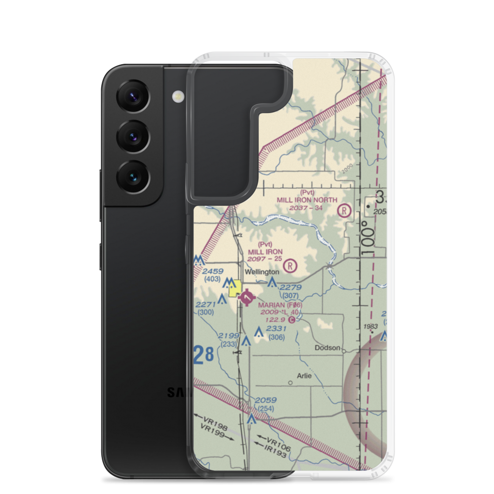 Mill Iron Ranch South Airport (36XS) VFR Sectional Samsung Case Samsung Galaxy S22 model shown