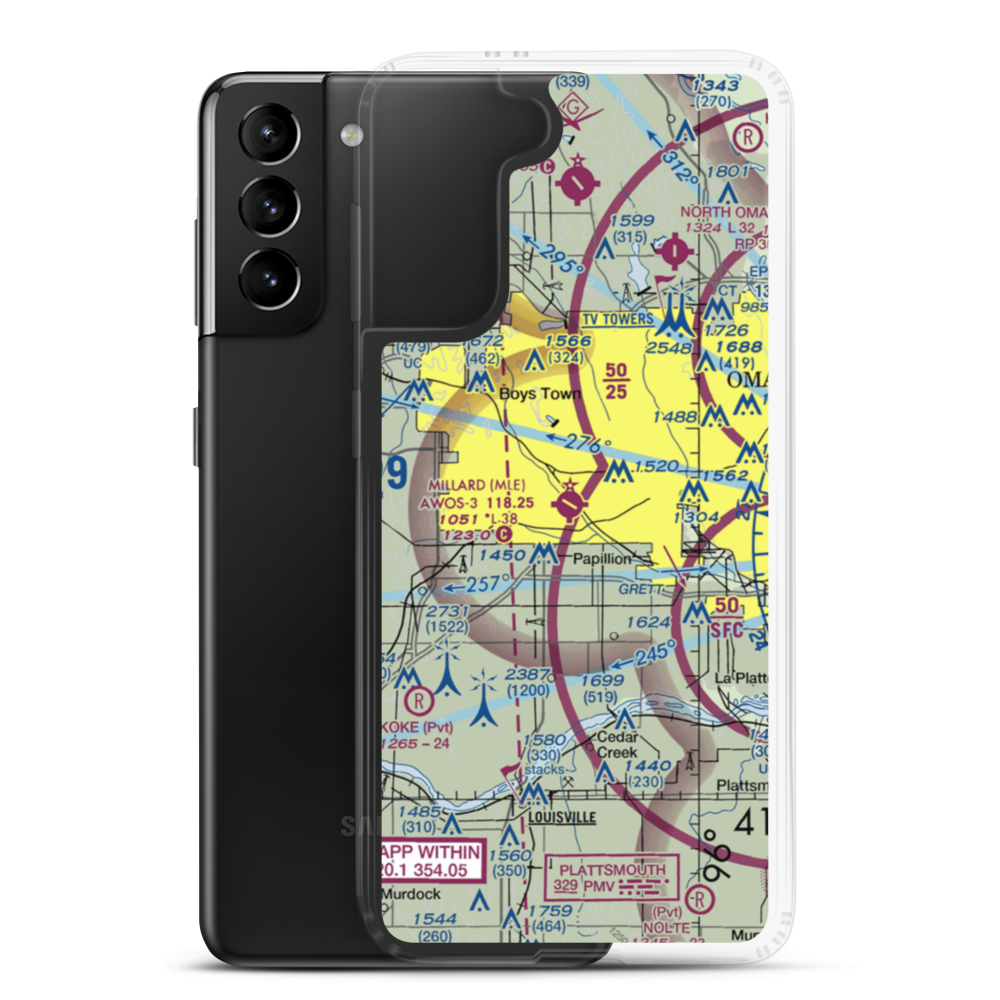 Millard Airport (MLE) VFR Sectional Samsung Case Samsung Galaxy S21 Plus model shown