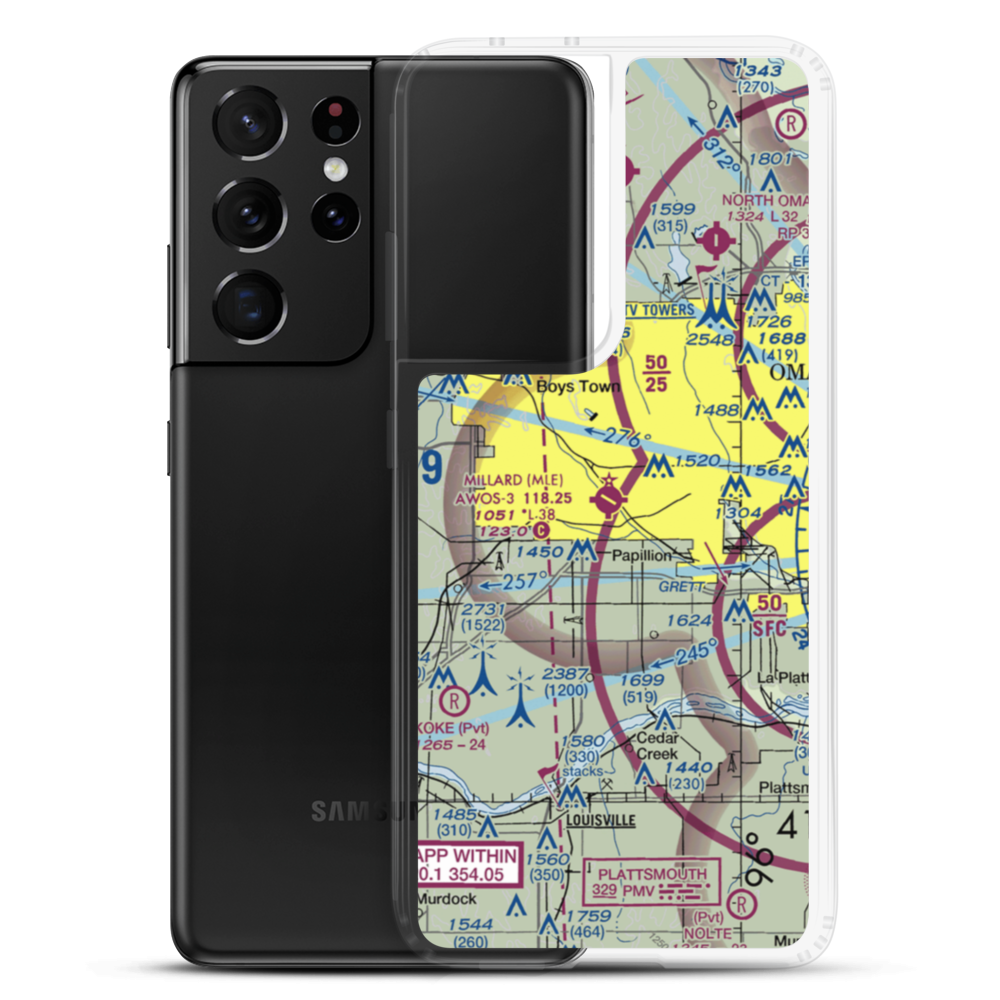 Millard Airport (MLE) VFR Sectional Samsung Case Samsung Galaxy S21 Ultra model shown