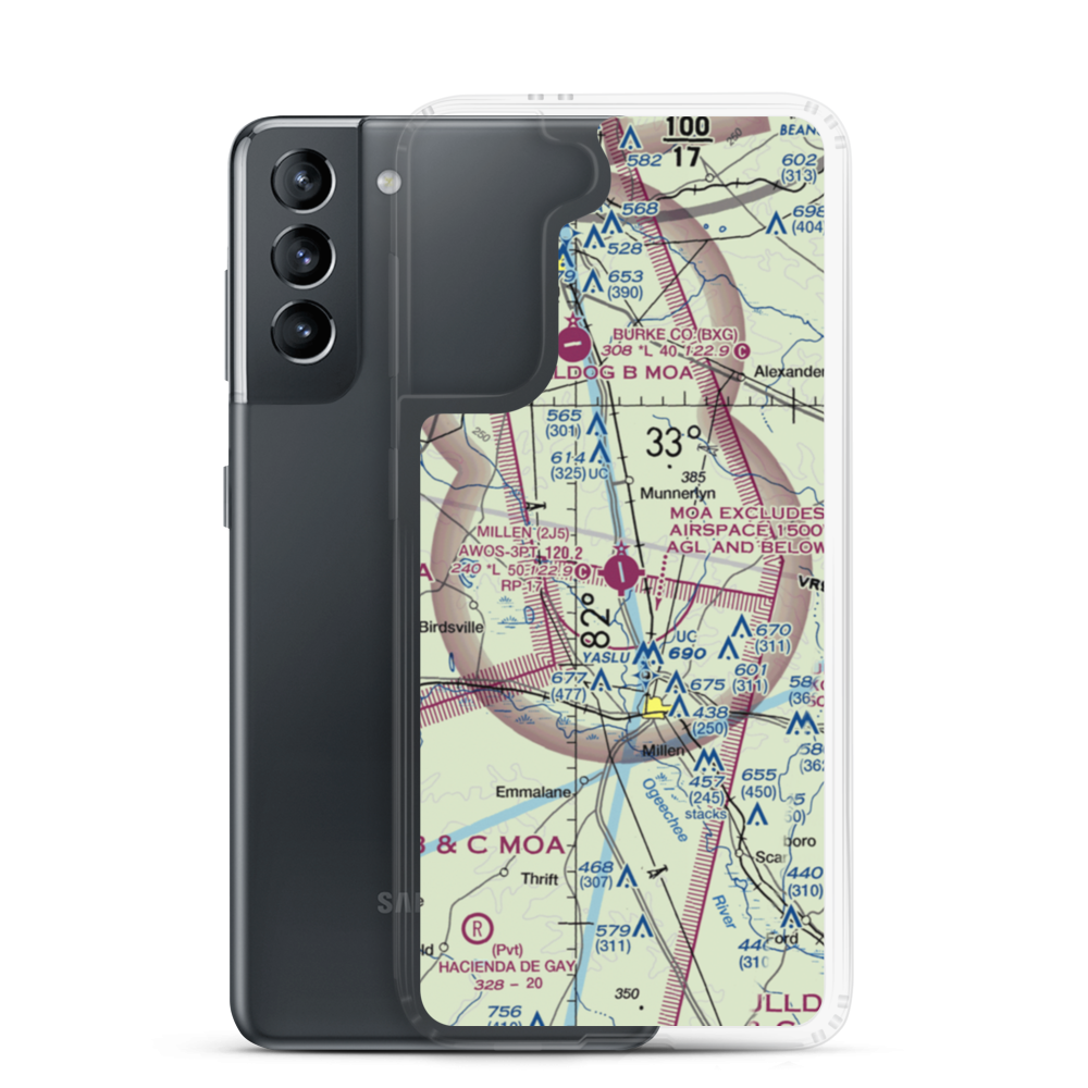 Millen Airport (2J5) VFR Sectional Samsung Case Samsung Galaxy S21 model shown