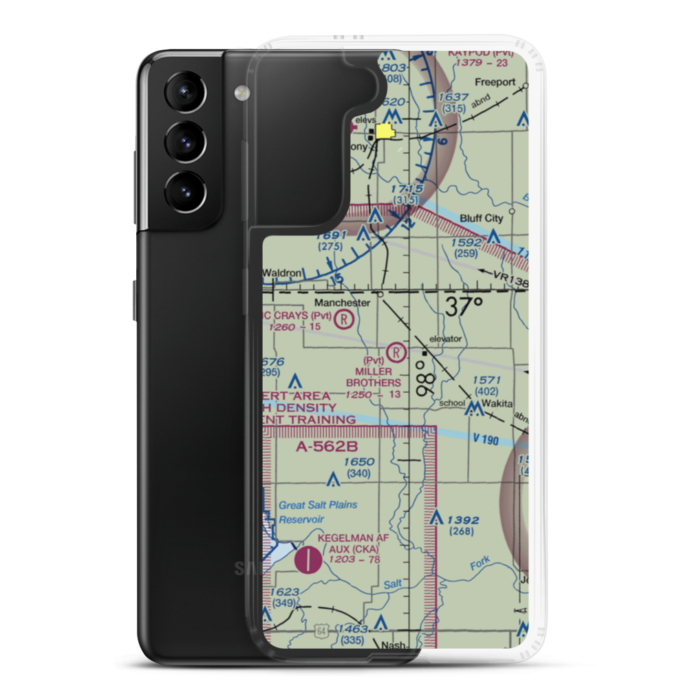 Miller Brothers Airport (OK47) VFR Sectional Samsung Case Samsung Galaxy S21 Plus model shown