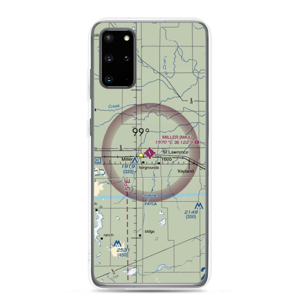 Miller Municipal Airport (MKA) VFR Sectional Samsung Case Samsung Galaxy S20 Plus model shown