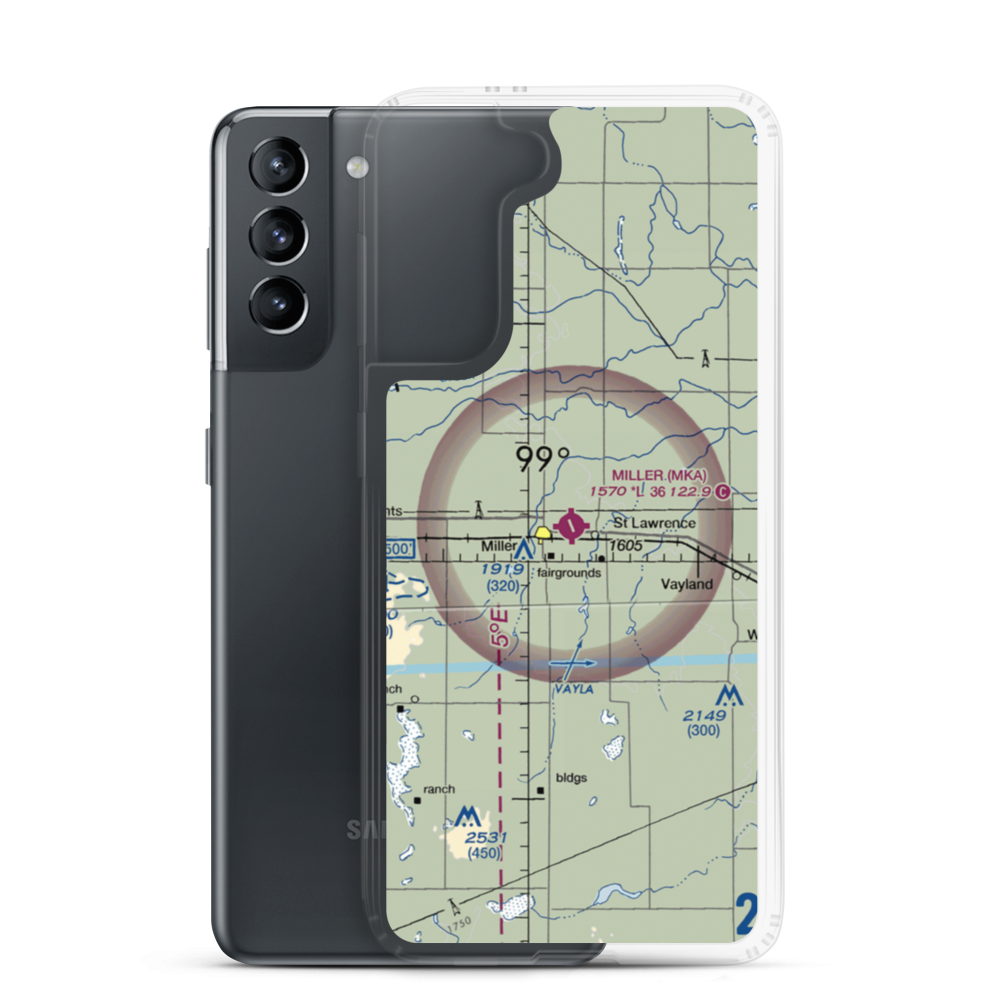Miller Municipal Airport (MKA) VFR Sectional Samsung Case Samsung Galaxy S21 model shown