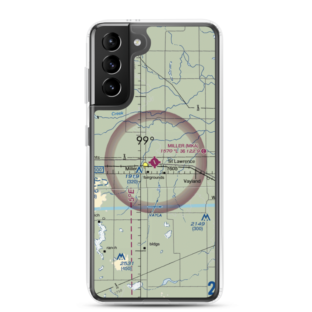 Miller Municipal Airport (MKA) VFR Sectional Samsung Case Samsung Galaxy S21 Plus model shown