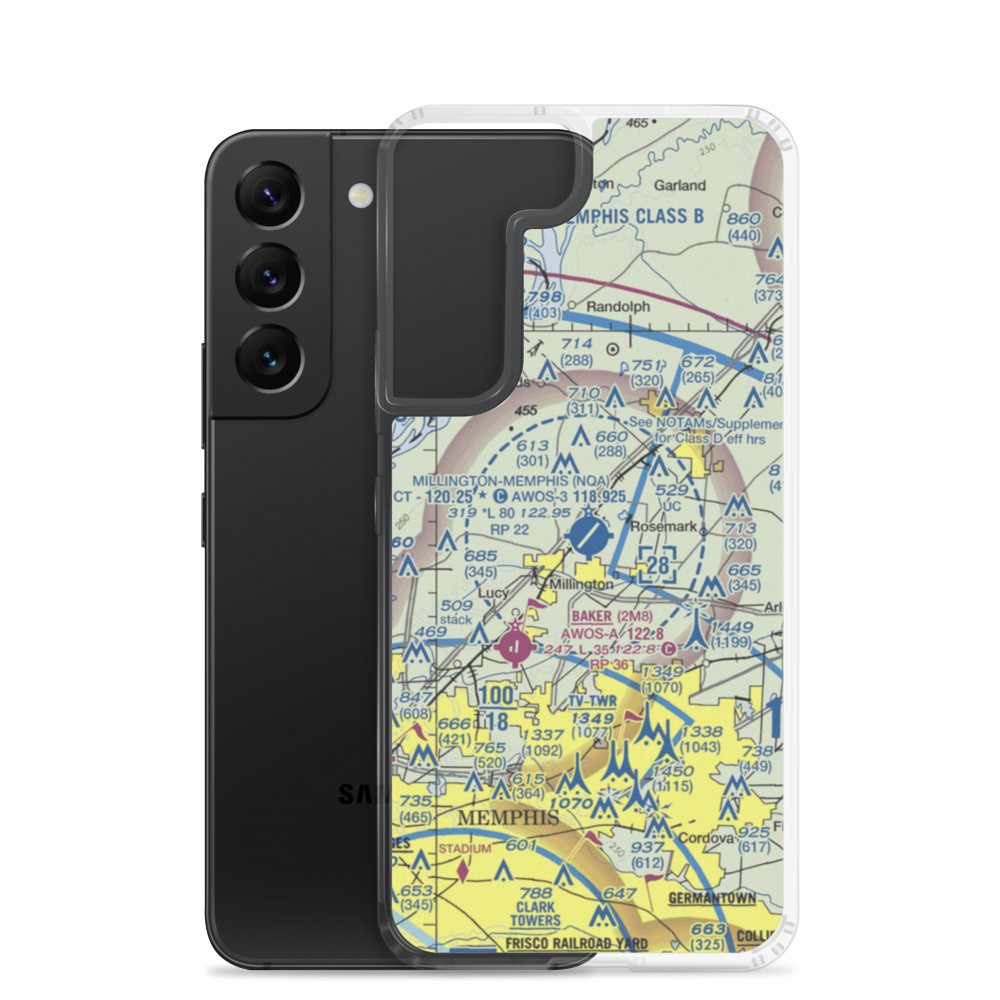 Millington-Memphis Airport (NQA) VFR Sectional Samsung Case Samsung Galaxy S22 model shown
