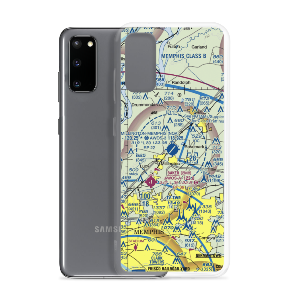 Millington-Memphis Airport (NQA) VFR Sectional Samsung Case Samsung Galaxy S20 model shown