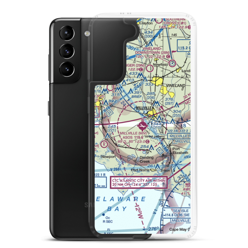 Millville Municipal Airport (MIV) VFR Sectional Samsung Case Samsung Galaxy S21 Plus model shown