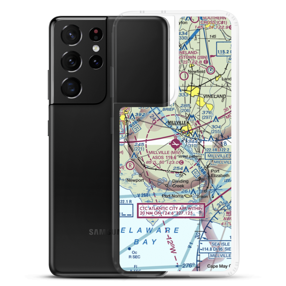Millville Municipal Airport (MIV) VFR Sectional Samsung Case Samsung Galaxy S21 Ultra model shown