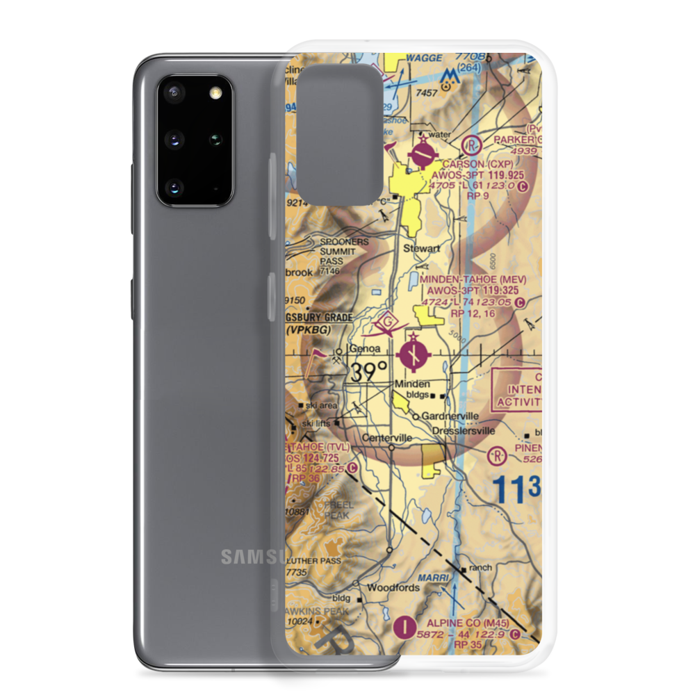 Minden-Tahoe Airport (MEV) VFR Sectional Samsung Case Samsung Galaxy S20 Plus model shown