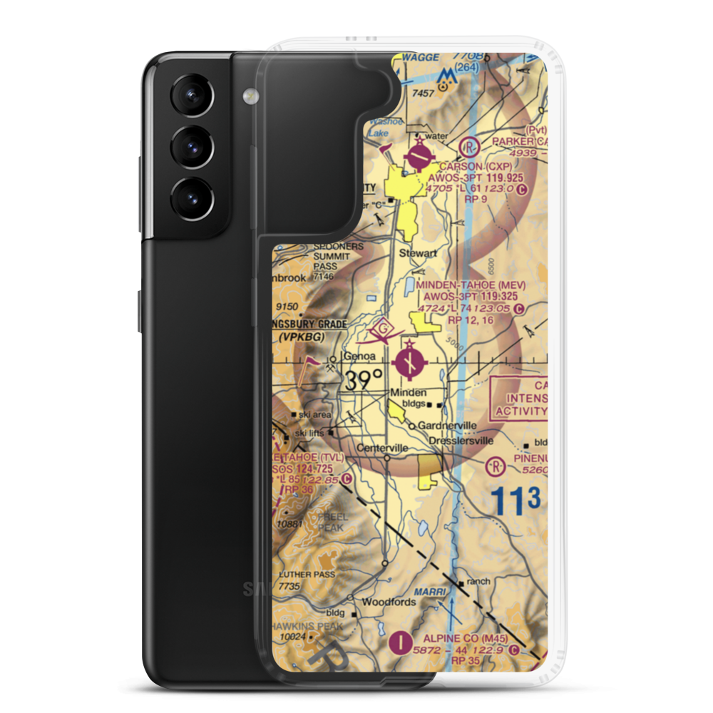 Minden-Tahoe Airport (MEV) VFR Sectional Samsung Case Samsung Galaxy S21 Plus model shown