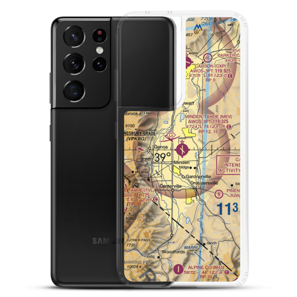 Minden-Tahoe Airport (MEV) VFR Sectional Samsung Case Samsung Galaxy S21 Ultra model shown