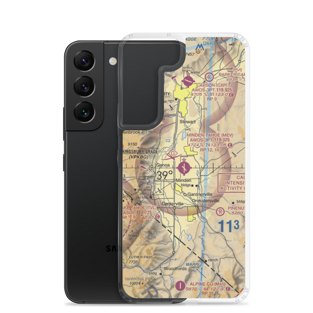 Minden-Tahoe Airport (MEV) VFR Sectional Samsung Case Samsung Galaxy S22 model shown