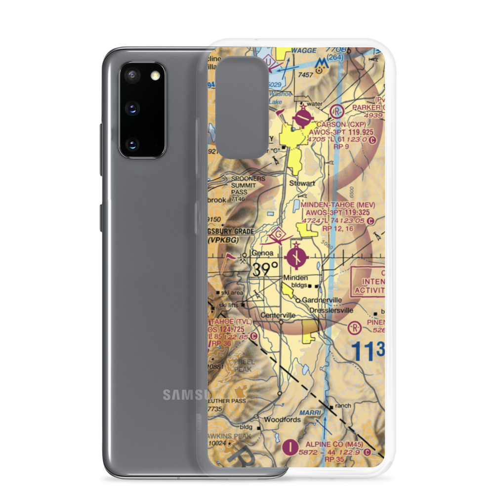 Minden-Tahoe Airport (MEV) VFR Sectional Samsung Case Samsung Galaxy S20 model shown