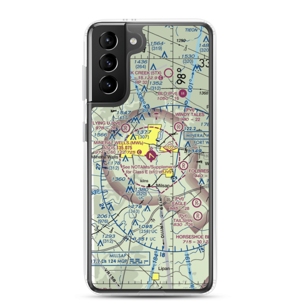 Mineral Wells Airport (MWL) VFR Sectional Samsung Case Samsung Galaxy S21 Plus model shown