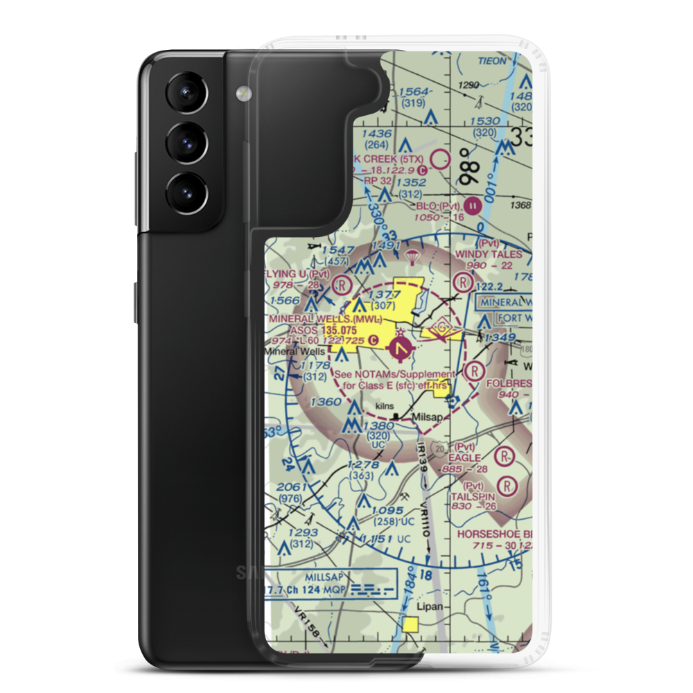 Mineral Wells Airport (MWL) VFR Sectional Samsung Case Samsung Galaxy S21 Plus model shown